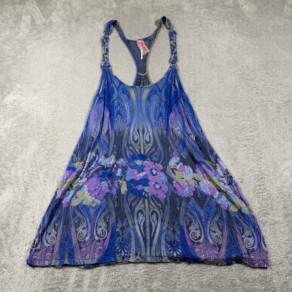 Free People Tops - Free People Tank Top Womens XS Blue Floral Paisley Braided Strap Racerback